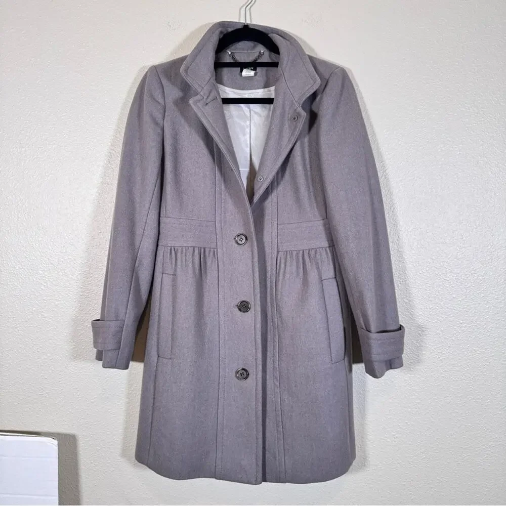 J Crew Grey Wool Lady Day Pea Coat Womens 4 Preppy Button Down Warm Winter - Picture 10 of 13